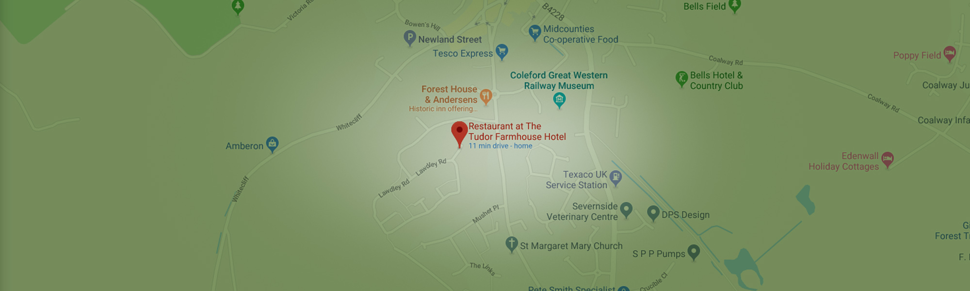 map Tudor Farmhouse Hotel. Clearwell, Forest of Dean